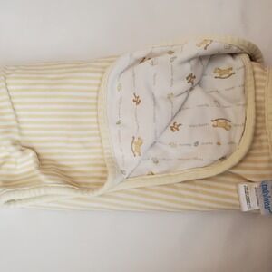 Miniwear Reversible Baby Blanket Yellow White Stripe‎ Rocking Horse Teddy Bear
